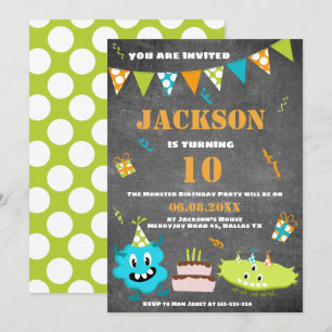 Invitación Cumpleaños del Monstruo Azul Verde de Dibujos Anim