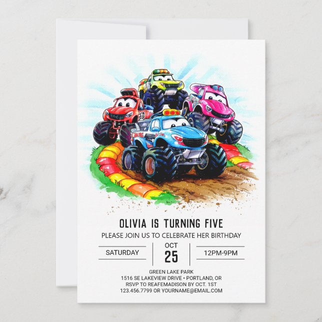 Invitación Cumpleaños del Monstruo de Pista Infantil (Anverso)