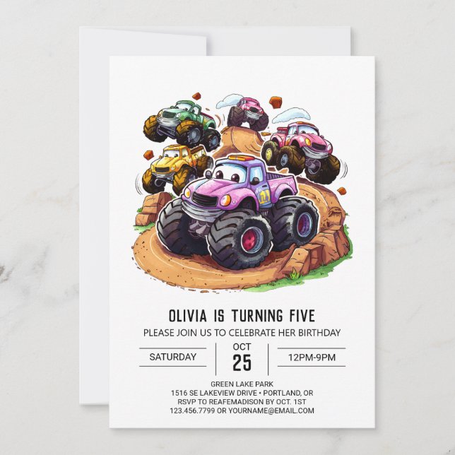 Invitación Cumpleaños del Monstruo de Ruedas Encantadas (Anverso)