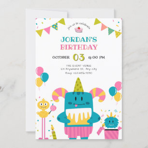 Invitación cumpleaños del monstruo del personalizado