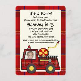 Invitación Cumpleaños del motor de bomberos con foto