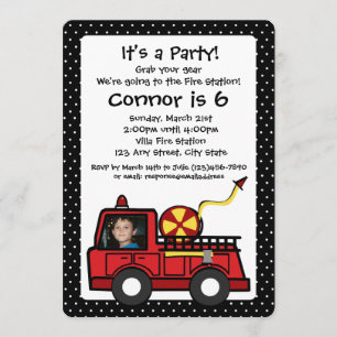 Invitación Cumpleaños del motor de fuego con foto