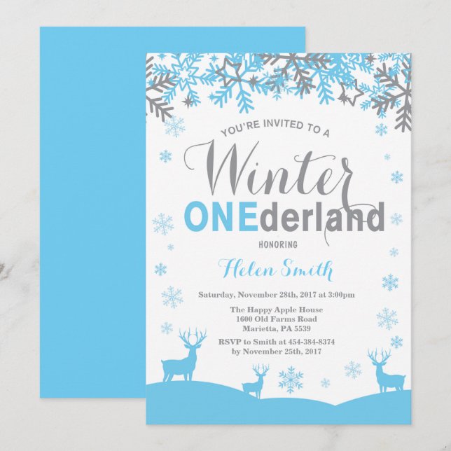 Invitación Cumpleaños del muchacho del copo de nieve de (Anverso / Reverso)