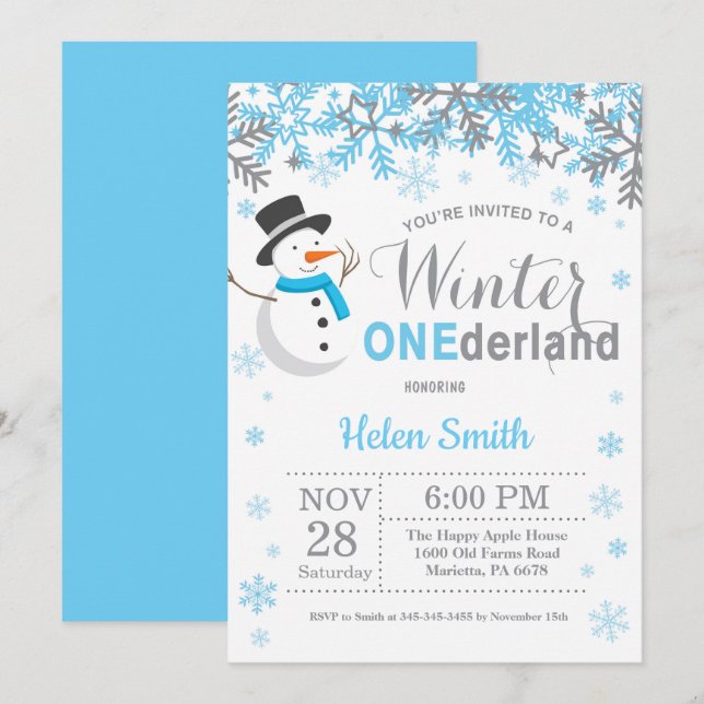 Invitación Cumpleaños del muchacho del muñeco de nieve de (Anverso / Reverso)