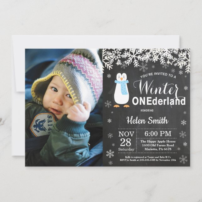 Invitación Cumpleaños del muchacho del pingüino de Onederland (Anverso)