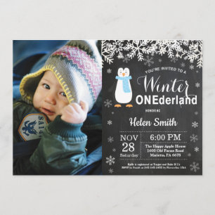 Invitación Cumpleaños del muchacho del pingüino de Onederland