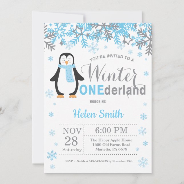 Invitación Cumpleaños del muchacho del pingüino de Onederland (Anverso)