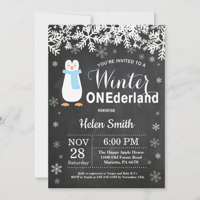 Invitación Cumpleaños del muchacho del pingüino de Onederland (Anverso)