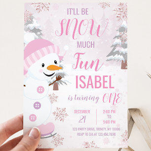Invitación Cumpleaños del Muñeco de Nieve Rosa