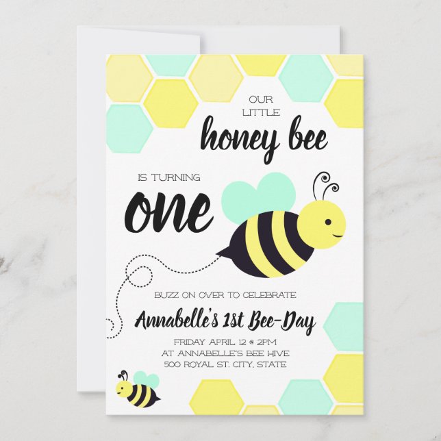 Invitación Cumpleaños del neutral del género de la abeja de (Anverso)