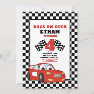 Invitación Cumpleaños del niño: 4ta carrera del auto rojo