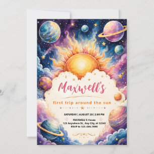 Invitación Cumpleaños del Niño alrededor del Sol Acuarela 1er