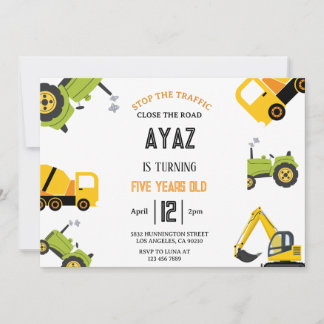 Invitación Cumpleaños del niño con fiesta de camión de volteo