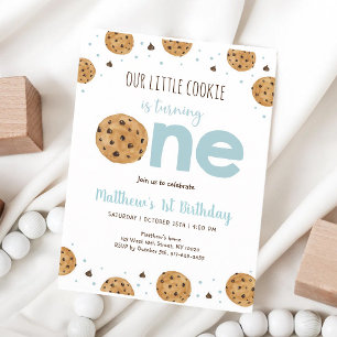 Invitación Cumpleaños del Niño con Galletas de Acuarela Azul