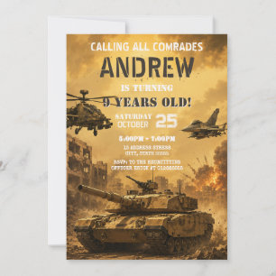 Invitación Cumpleaños del niño con tanque militar personaliza