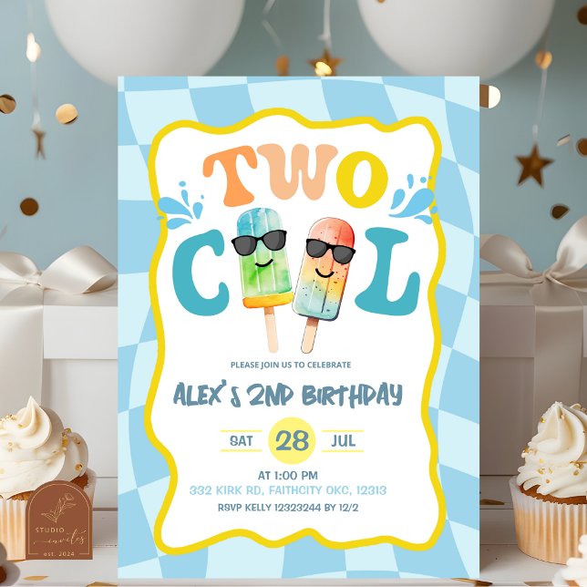 Invitación Cumpleaños del niño de Blue Groovy Two Cool Popsic (Subido por el creador)