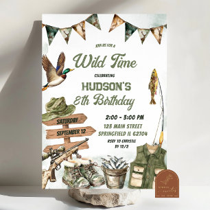 Invitación Cumpleaños del niño de camuflaje de caza y pesca