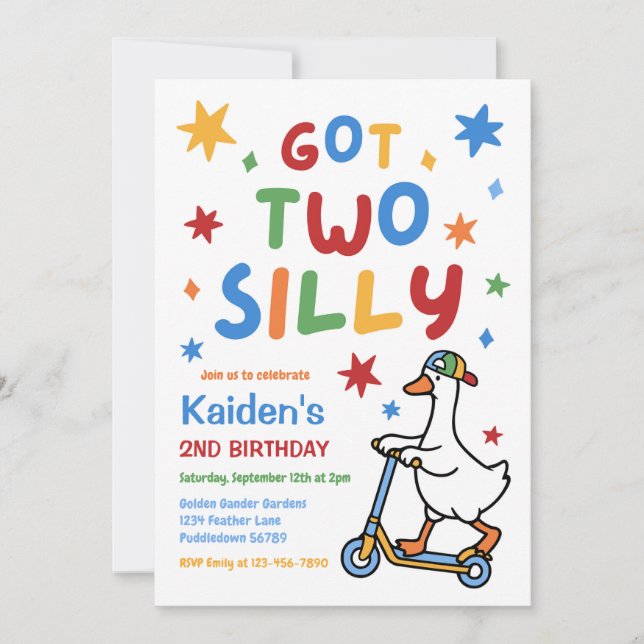 Invitación Cumpleaños del niño de dos gansos tontos 2do (Anverso)