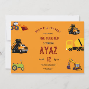 Invitación Cumpleaños del niño de fiesta de camión de volteo 