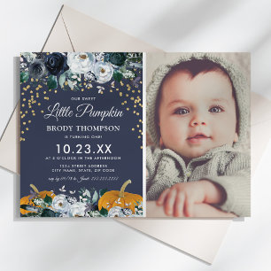 Invitación Cumpleaños del niño de la calabaza de otoño 1 año