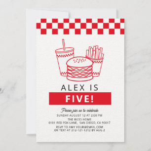Invitación Cumpleaños del niño de la hamburguesa de cuadros r