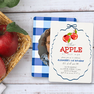 Invitación Cumpleaños del Niño de la Manzana Azul con Lazo