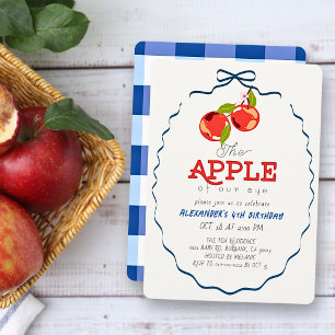 Invitación Cumpleaños del Niño de la Manzana Azul con Lazo