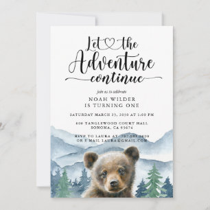 Invitación Cumpleaños del niño del bosque de montaña acuarela