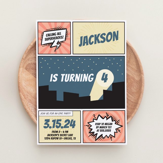 Invitación Cumpleaños del niño del libro de historietas de su (Subido por el creador)