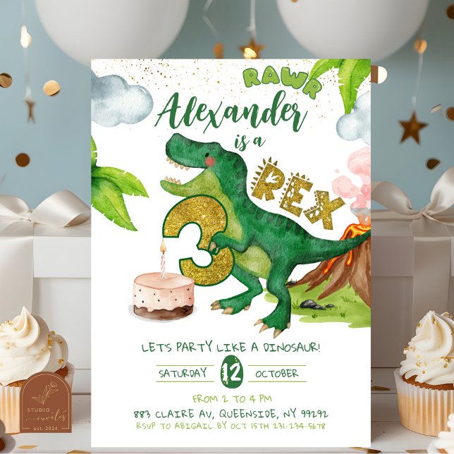 Invitación Cumpleaños del niño Dinosaurio 3-rex (Subido por el creador)