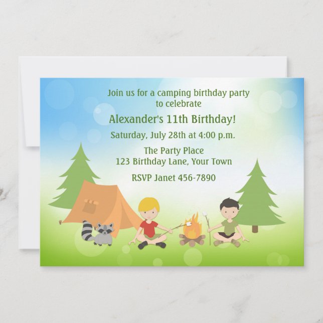 Invitación Cumpleaños del niño en el campamento (Anverso)