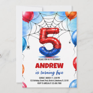 Invitación Cumpleaños del Niño Globo Araña Superhéroe