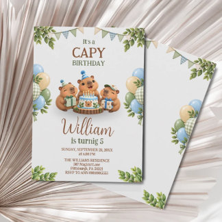 Invitación Cumpleaños del niño kawaii azul lindo fiesta capyb