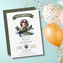 Cumpleaños del niño piloto vintage avión nubes
