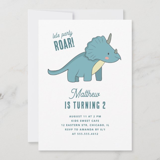 Invitación Cumpleaños del niño Triceratops. Fiesta de niños d (Anverso)