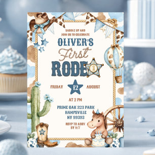 Invitación Cumpleaños del Niño Vaquero Azul Primer Rodeo