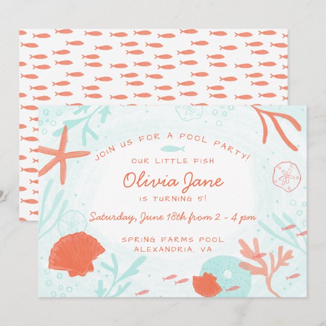 Invitación Cumpleaños del Océano acuático (Anverso / Reverso)