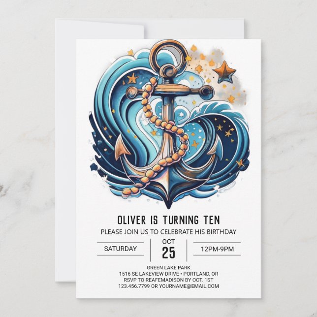 Invitación Cumpleaños del Océano Azul moda (Anverso)