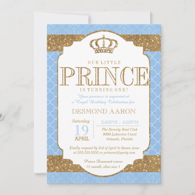 Invitación Cumpleaños del oro azul del Principito Real (Anverso)