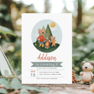Invitación Cumpleaños del Oso de Campamento Bosque de Niños