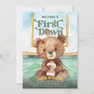 Invitación Cumpleaños del Oso de Fútbol de Primer Año Down 1
