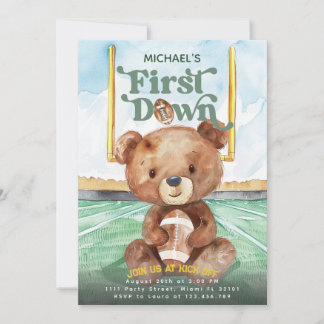 Invitación Cumpleaños del Oso de Fútbol de Primer Año Down 1