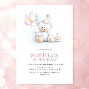 Invitación Cumpleaños del Oso de Peluche Lindo 1