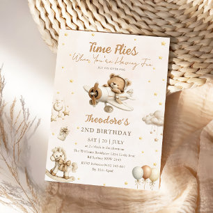 Invitación Cumpleaños del Oso de Peluche Marrón Avión