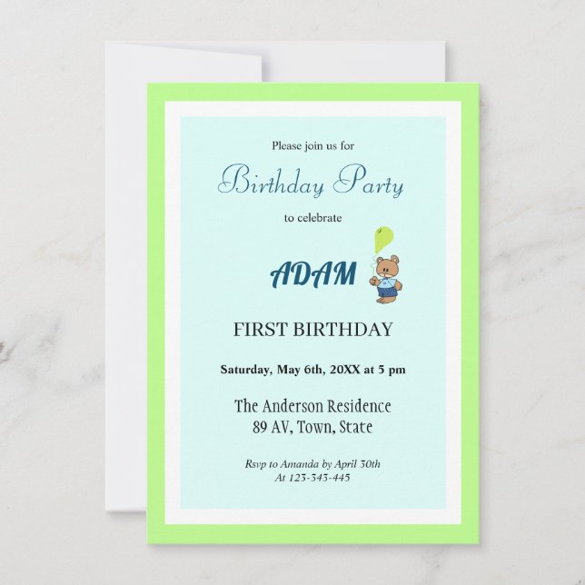 Invitación Cumpleaños del oso de Teddy (Anverso)