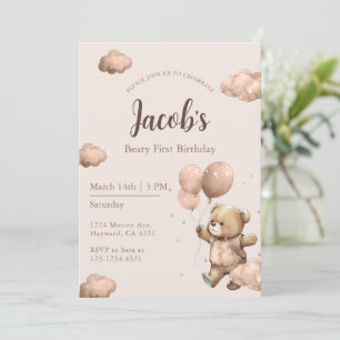 Invitación Cumpleaños del oso pardo niño un año