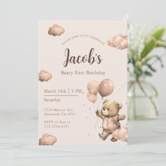 Invitación Cumpleaños del oso pardo niño un año