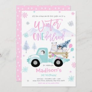 Invitación Cumpleaños del Oso Polar Pingüino de Invierno ONEd