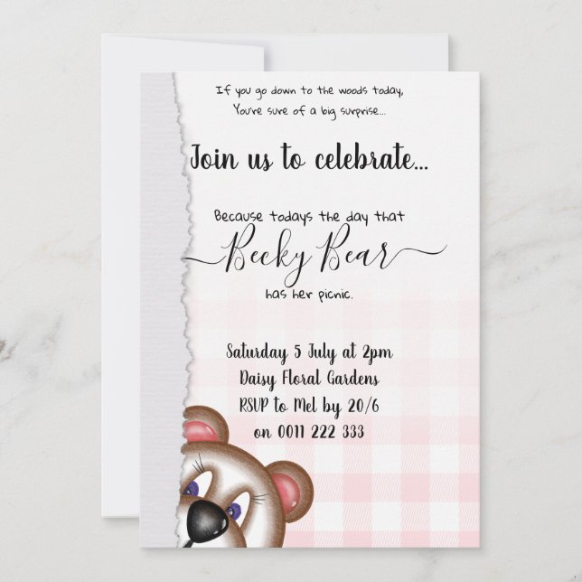 Invitación Cumpleaños del oso Teddy (Anverso)