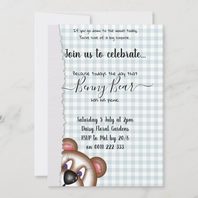 Invitación Cumpleaños del oso Teddy (Anverso)